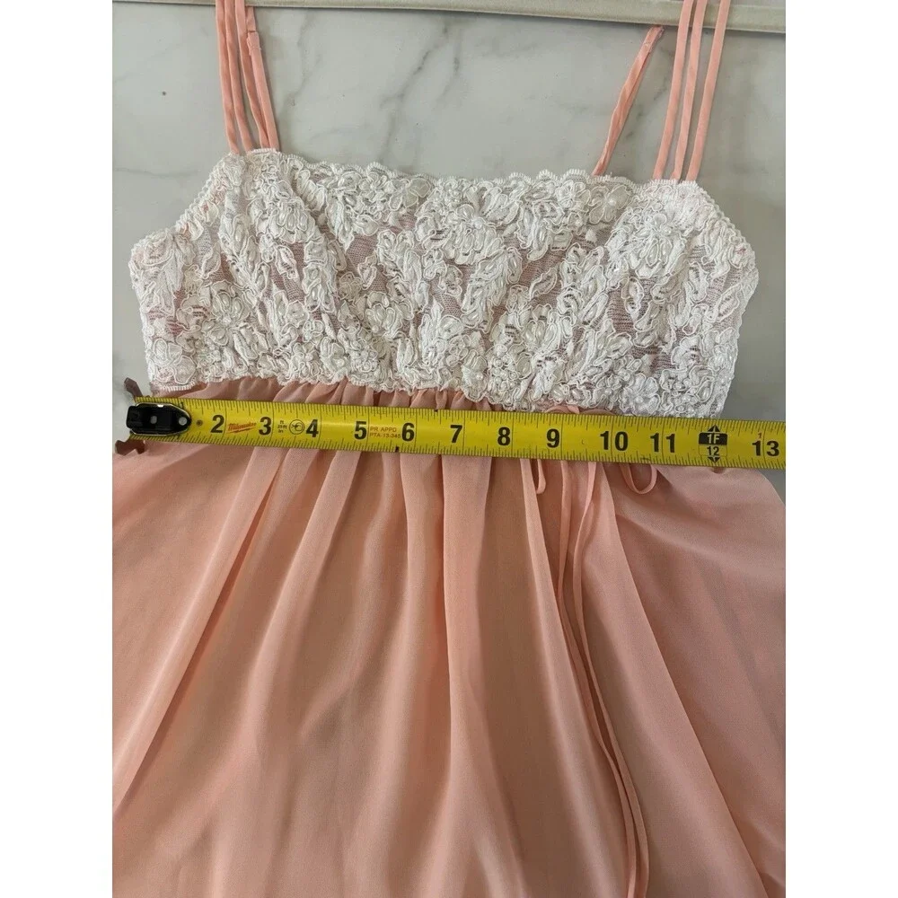 Blossom Intimates Peach Babydoll Chemise Lace & Pearl Embellished Size S